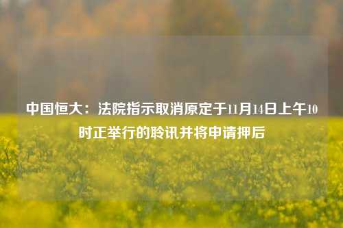 中国恒大：法院指示取消原定于11月14日上午10时正举行的聆讯并将申请押后