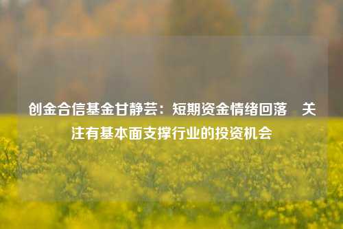 创金合信基金甘静芸：短期资金情绪回落 关注有基本面支撑行业的投资机会