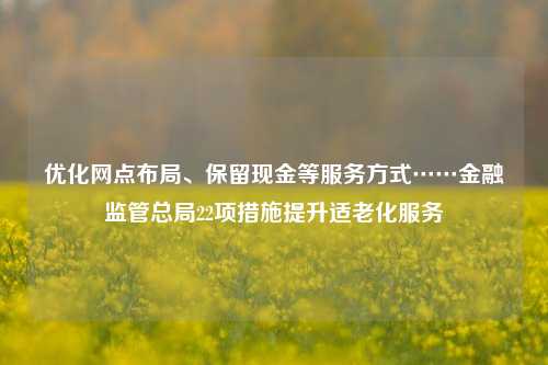 优化网点布局、保留现金等服务方式……金融监管总局22项措施提升适老化服务