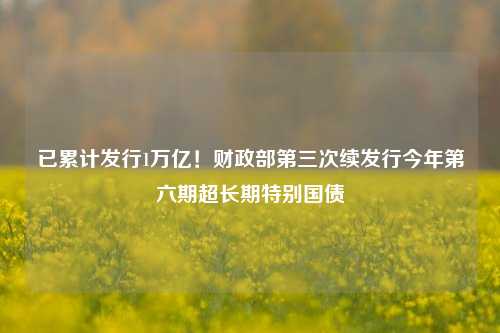 已累计发行1万亿！财政部第三次续发行今年第六期超长期特别国债