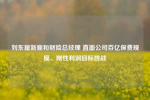 刘东履新鼎和财险总经理 直面公司百亿保费规模、刚性利润目标挑战