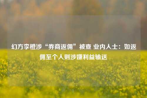 幻方李橙涉“券商返佣”被查 业内人士：如返佣至个人则涉嫌利益输送