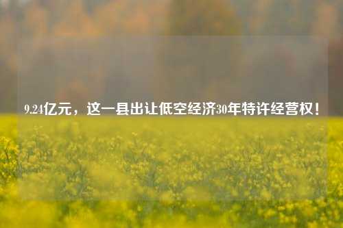 9.24亿元，这一县出让低空经济30年特许经营权！