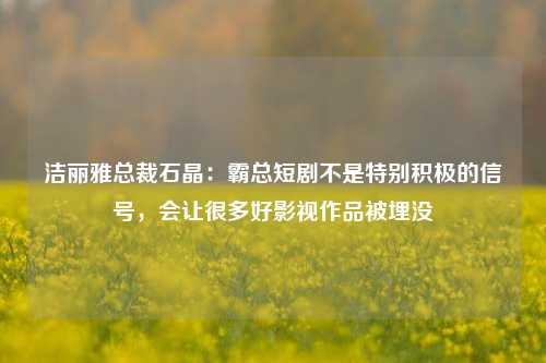 洁丽雅总裁石晶：霸总短剧不是特别积极的信号，会让很多好影视作品被埋没