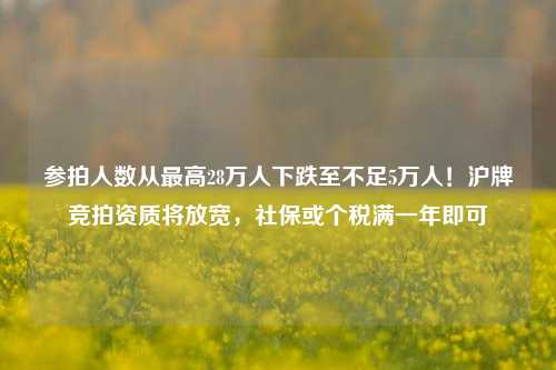 参拍人数从最高28万人下跌至不足5万人！沪牌竞拍资质将放宽，社保或个税满一年即可