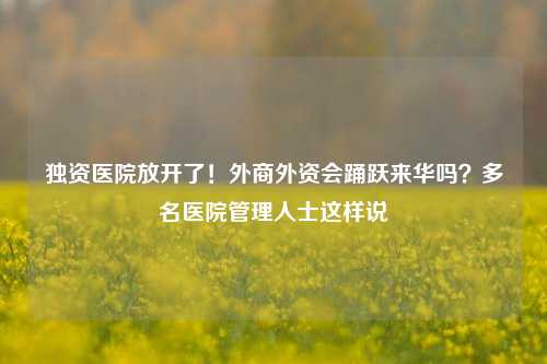 独资医院放开了！外商外资会踊跃来华吗？多名医院管理人士这样说