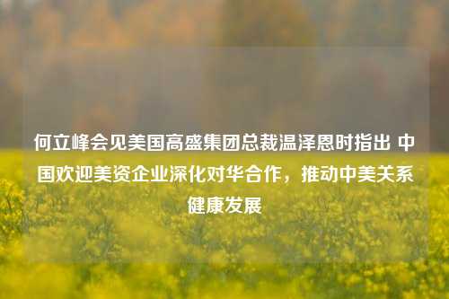 何立峰会见美国高盛集团总裁温泽恩时指出 中国欢迎美资企业深化对华合作，推动中美关系健康发展