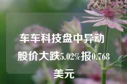 车车科技盘中异动 股价大跌5.02%报0.768美元